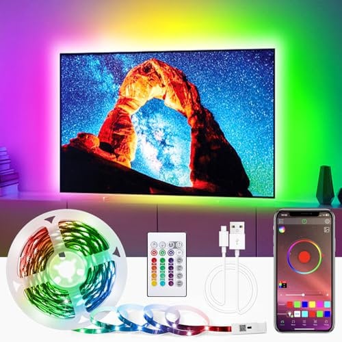 LED Lights for TV Backlight, 5M RGB Color Changing LED Strip Lights with APP & Remote Control for 45-75 Inch TV Lights Behind, USB Powered Music Sync TV LED Backlight for Bedroom Cabinet Game Room