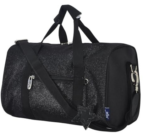 NGIL Super Star Duffle Bag Mini Dance Bag & Mini Reisetasche für Sport, Gymnastik und Ballett mit verstellbarem Gurt, Reißverschlüssen, Taschen, Glitter-Schwarz, Small, Casual