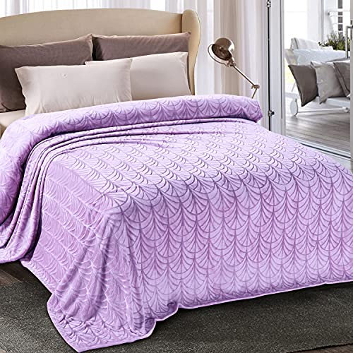 Whale Flotilla Flannel Fleece Double Size Blanket for Bed, 150x200 CM Soft Fluffy Velvet Bed Blanket with Decorative Vintage Pattern for All Season, Warm and Lightweight, Lilac