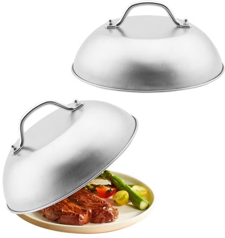 Cúpula de fusión de queso para plancha, cubierta de acero inoxidable para hamburguesa de 6.5/9 pulgadas, accesorios de plancha para cocinar carne de pollo y hamburguesa hecha a mano (9 pulgadas, 2