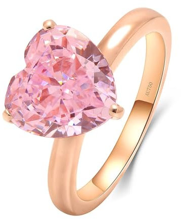 Skcess 18K Rose Gold Moissanite Engagement Rings for Women, Solitaire Ring with 4ct Heart Pink Moissanite Rings Womens Rings Size P 1/2