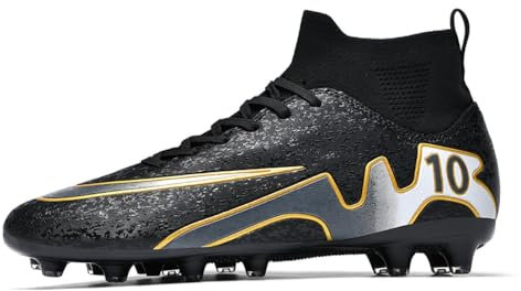 Adoff Fußballschuhe Herren Stollen Fußballschuhe High Top Spikes Outdoor Training Jugend Atmungsaktive Sportschuhe Fußballschuhe Anti-Rutsch (Schwarz,39), ZL2499