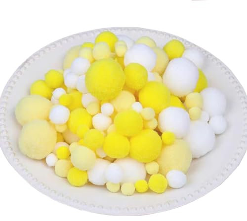 500 Stück Bunt Pompons zum Basteln, Bunt Pompons, 10/15/20/25/30 mm Pompom Bälle, Bastel Pompoms, Pompons Bälle für DIY Kreative Handwerk Dekorationen colorful Pom Poms Pompoms (Gelb Serie-5 Größen)