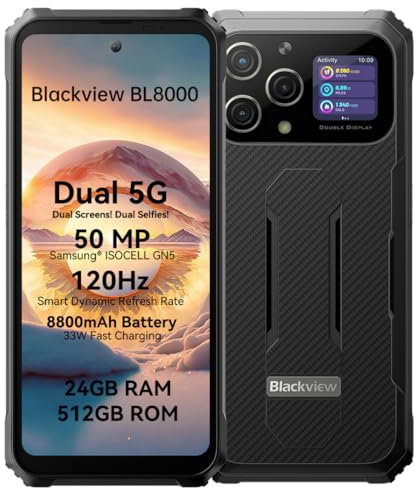 Blackview Outdoor Smartphone Dual 5G BL8000, Dimensity 7050 24GB+512GB, 50MP Kamera, 6,78'' 2,4K Dual-Bildschirm, 8800mAh Akku 33W Schnellladung, IP68 Handy Ohne Vertrag, NFC GPS OTG Grau