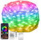 Lichterkette Außen,10M 99+Modi Wasserdichte Bunt RGB Smart IC Lichterkette mit Timer, App/Fernbedienung Steuerung, Musik Sync, Batterie Inklusive, für Balkon Garten Party Weihnachten Hochzeit Deko