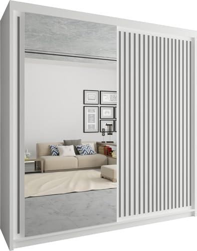 FURNITUREWAVE Royyaal Large Wardrobe with 2 and 3 Sliding Doors Drawers, Hanging Rods & Storage Shelves Storage Cabinet Comes in 3 Space Saving sizes for Bedroom