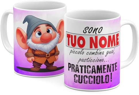 Generico StudioPixelStore Tazza Personalizzata – Idea Regali Personalizzati – Mug Personalizzabile con i Sette Nani – Tazze in Ceramica per la Colazione per il tuo Umore – (cucciolo)