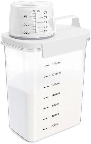 Washing Powder Storage Container, 1800ml Capacity Laundry Room Organizer & Detergent Dispenser, Detergent Container for Fabric Softener, Scent Booster, Laundry Powder with Measuring Cup