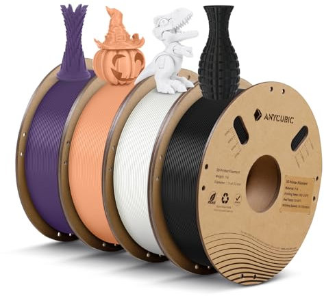 ANYCUBIC PLA Filament 1.75mm, 4KG 3D Drucker Filament PLA, RFID für Intelligentes Drucken, Schwarz&Weiß&Pfirsichrosa&Interstellar Lila(4PCS)