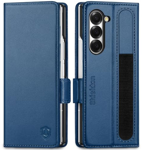 SHIELDON Echt Leder Hülle für Galaxy Z Fold6 5G Handyhülle [S Pen Halter] [RFID Blocker] [Ständer] [Magnet] Cover Hüllen Telefon Wallet Klapphülle Kompatibel mit Galaxy Z Fold 6 7.6 Königsblau