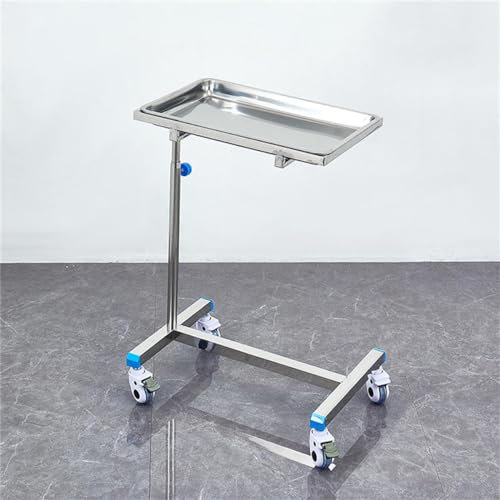 HUANGHAIQIU Mobiler Mayo-Tablettständer, medizinischer und zahnärztlicher Servicewagen mit abnehmbarem Instrumententablett und Rädern, höhenverstellbarer Allzweckwagen aus Edelstahl 304,A
