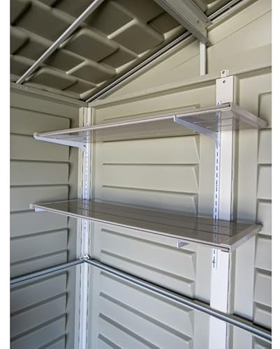 Ezooza Duramax Regalbausatz für 1 Regal mit 2 100 cm Langen Böden für alle Duramax PVC Gerätehäuser, je Regal bis 30kg belastbar, metallverstärkt, modular und flexibel