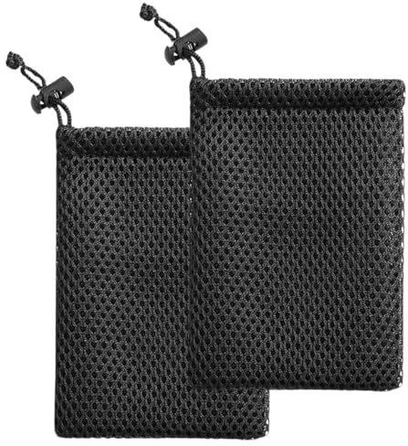 WeddHuis 2 Pcs Mesh Tasche für Mini Stuff MP3 Ladegerät Kopfhörer Schlüssel Dicke Nylon Kordelzug Kleine Aufbewahrungstasche (Schwarze)