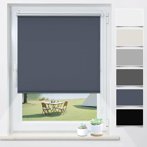 Verdunklungsrollo Klemmfix ohne Bohren Dunkelblau B105 x H170cm(Stoffbreite 100cm) Fenster Rollos für innen Verdunkelungsrollo Thermorollo Klemmrollo Seitenzugrollo Fensterrollo Rollo Verdunkelung