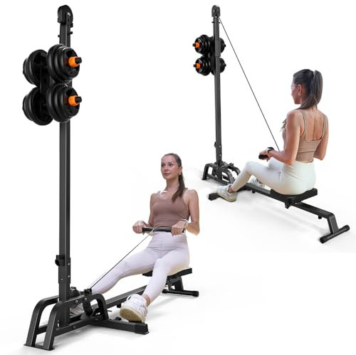ONETWOFIT Klappbares Rudergerät & LAT-Zugmaschine 2-in-1 Multifunktionales Kompakt-Rudergerät für zu Hause, Low Row Kabel Fitness Übung Gewichthebergürtel Rückenstütze (Rudergerät-Black-1)