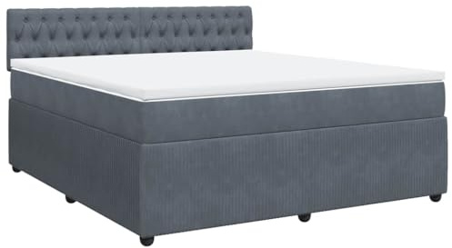 vidaXL Boxspringbett mit Matratze Dunkelgrau 180x200 cm Samt