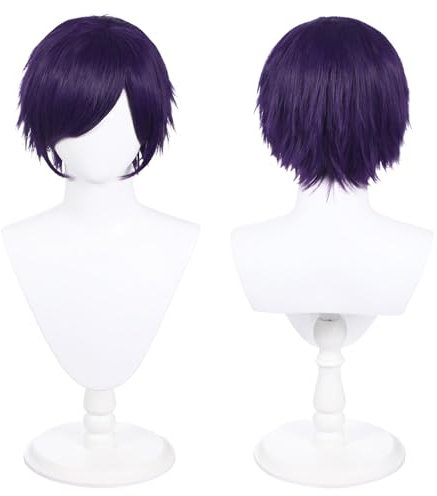 Perruque longue de 30cm, perruque universelle pour costume d'anime et cosplay, parfaite pour les fêtes, l'usage quotidien, les festivals et Halloween (Violet)