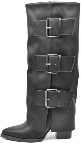 IF Fashion Scarpe da Donna Stivali A Punta Con Fibbie GA023 nero N.39