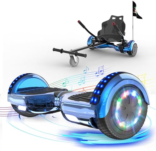 RCB 6,5 Hoverboard mit Hoverkart, Elektro Skateboard Self Balance Scooter mit Sitz, Bluetooth-Lautsprecher, LED-Licht, Starker Dual Motor, Geschenke für Erwachsene Kinder Jugendliche