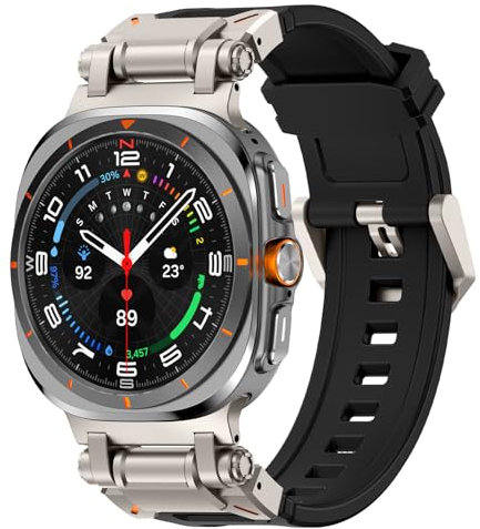 KADES compatible with Samsung Galaxy Watch Ultra Strap, Rugged Sport Silicone Replacement Band for Galaxy Watch Ultra 47mm, Titanium/Black