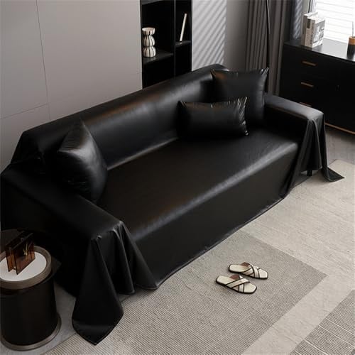 Highdi Sofadecke, 1 2 3 4 Sitzer Sofa Überwurf L Form Sofabezug PU Leder Universelle Groß rutschfeste Couch Überzug Sofa Cover Decke für sitzfläche (180x130cm,Schwarz)