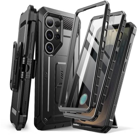 SUPCASE for Samsung Galaxy S25 Ultra Case with Screen Protector, Black | 2 Front Frames, Built-in Stand & Belt-Clip, Military-Grade Protection, Phone Case for S25 Ultra 6.9 Inch, Unicorn Beetle Pro