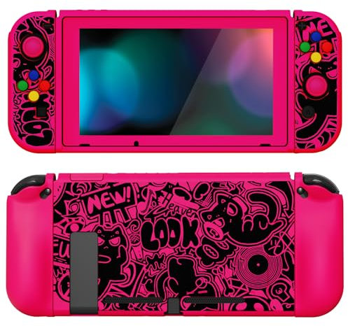 PlayVital Coque pour Switch Protection,Joycon Cover avec Capuchon pour Nintendo Switch et Protecteur d'Écran & ZealProtect Boutons-VV & Rose Brillant