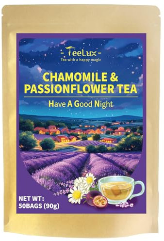 TeeLux Kräutertee mit Kamille Baldrian Lavendel Melisse Passionsblume, Lavendelblüten Tee Beutel 50 Stück, Vegan, Koffeinfrei Kräutertee, haben eine gute Nacht