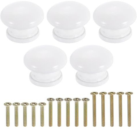 sourcing map 5Pcs Round Wood Drawer Knob, 1.3 x 0.98 Round Cabinet Knobs Mushroom Shape Paint Surface Wooden Knobs with Screws for Furniture Drawer Dresser Wardrobe Cupboard, White