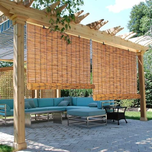 Store Bambou Extérieur 180x200cm Grande Largeur Store Pergola Extérieur Bambou Rétro Rideau De Roseau Anti-UV Rideau Extérieur Terrasse Store Enrouleur Bambou Avec Levage Pour Balcon Jardin