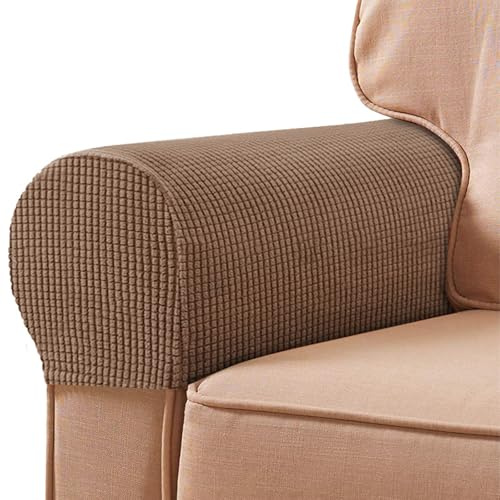 FUAAOLIY Stretch Armrest Covers for Chairs and Sofas, Couch Arm Covers for Sofa Spandex Armrest Covers Anti-Slip Furniture Protector Washable Armchair Slipcovers for Recliner Set of 2 (Coffee)