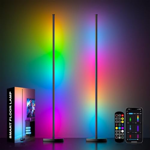 Meewata LED Stehlampe, 180cm LED Stehlampe Wohnzimmer mit Fernbedienung und APP-Steuerung, 16 Millionen DIY Farben Musik Sync Warm Weiße Eckleuchte, Ecklampe für Wohnzimmer Schlafzimmer Spielzimmer