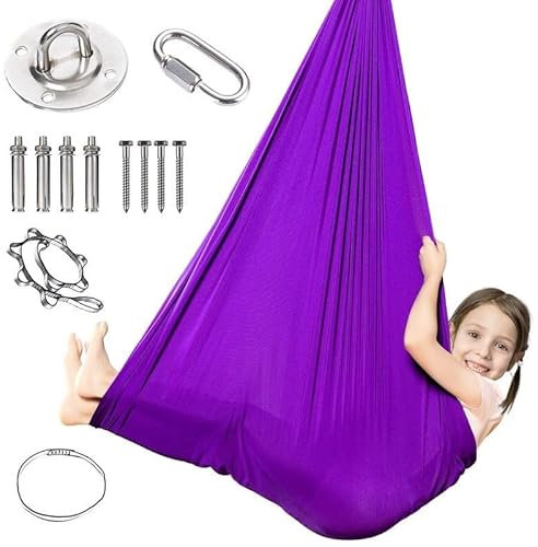 Hamaca Columpio sensorial de Tela for Interiores y Exteriores, Ideal for Sala de Estar, Dormitorio, jardín y Patio.(Purple)