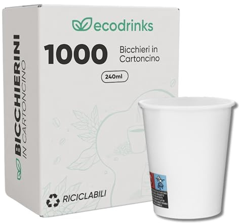 ecodrinks - Bicchieri Carta Bianco 240ml, 1000 Pezzi