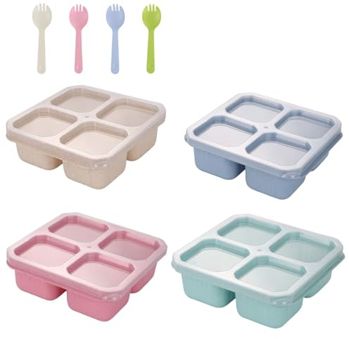 Snack Containers Lunch Box, Lunchable Boxes with 4 Compartments & 4 Forks | Snackle Container Stackable and Reusable Lunch Snack Containers Storage Box