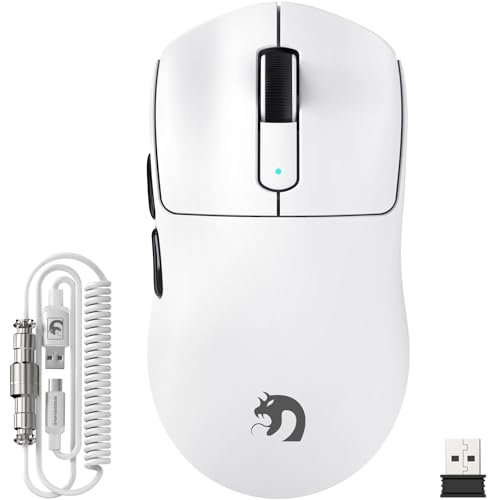 MAMBASNAKE M3 39g SUPERLIGHT Ratón Inalámbrico para Juegos con Cable en Espiral, Sensor PixArt PAW3395PRO, Hasta 40,000DPI, Bluetooth/2,4Ghz Wireless/Wired,200h de Batería,para PC/Xbox/PS/Mac (Blanco)