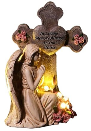 Huvqianu Statua di angelo, scultura di angelo in preghiera per esterni, decorazione in resina per cimitero e tomba simpatia per Natale e Pasqua