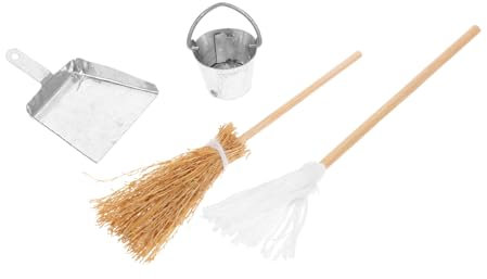 FOYTOKI Mini Balai Et Serpillère Décoratif pour Maison De Poupée Micro-Paysage Accessoires De Décoration De Réduite Seau Et Pelle à Poussière Miniature