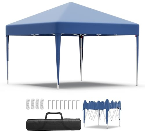 JUMMICO Gazebo 3x3 Pieghevole Impermeabile，Gazebo Pieghevole Regolabile in Altezza,Gazebo da Giardino Protezione UV 50+,Gazzebo Da Giardino Campeggio Esterno Piscina Fiere,Blu