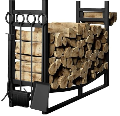 YGLONG Range-Bûches Support à bois de cheminée robuste en acier au carbone, support de stockage de bois de chauffage intérieur et extérieur amovible