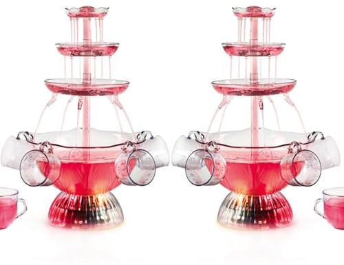 Mixtric Fontana per Champagne Acciaio Inox Commerciale Fontana per Vino Rosso Base Illuminata A LED per Vino Rosso E Bevande,2set