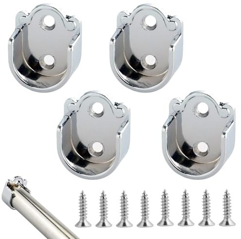 Xiciki 4Pcs Wardrobe Rail Bracket, Wardrobe Closet Rod Bracket, 19mm Diameter Closet Rod Holder, U Shaped Zinc Alloy Shower Curtain Rod Pole End Supports Flange Holder for Bathroom & Wardrobe