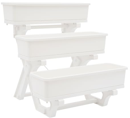 Weiß Vertikales Gartenhochbeet, Gartenblumenregal 3 stöckiges Hochbeet mit Pflanzschale, für Balkone, Fensterbänke, Terrassen, Wohnzimmer, Hinterhöfe 72 * 58 * 75cm