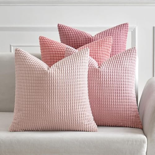 MIULEE Rosa Serie Dekorative Kordsamt Kissenbezug 60x60 4er Set Sofakissen | Kissenbezüge Dekokissen Kopfkissenbezug Couchkissen Deko Bezug für Sofa Couch Wohnzimmer Schlafzimmer Büro