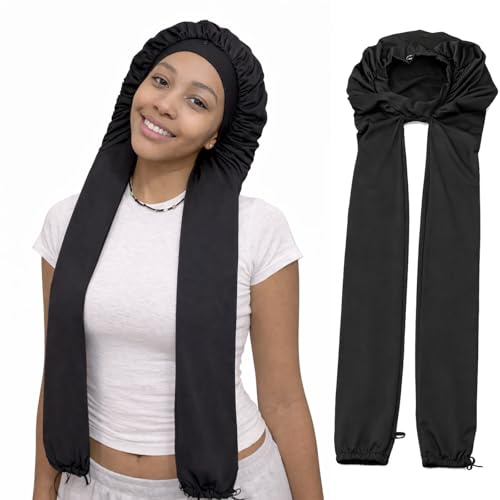 HZHSSG Cuffia Seta Capelli Notte per Donna, Berretto da Dormire 2-in-1 per Capelli Lunghi, Cuffia Traspirante per Treccine e Capelli Lunghi Ricci