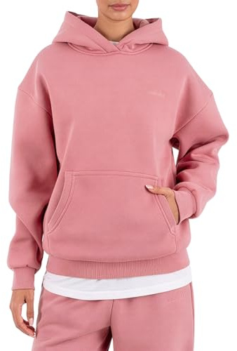 SMILODOX Hoodie Damen Thalea, Oversize Pullover, Kapuzenpullover, Sweatshirt Relaxed Fit mit Kängurutasche und Kapuze ohne Kordel, Modernes Design und Logo-Stitching, Casual Fit, Gym & Freizeit