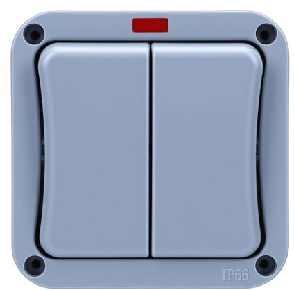 XUMIUZIY Interrupteur d'éclairage Extérieur, Interrupteur à 2 Gangs avec Voyant Lumineux, étanche IP66 pour Jardin Extérieur, Piscine, Patio, Balcon