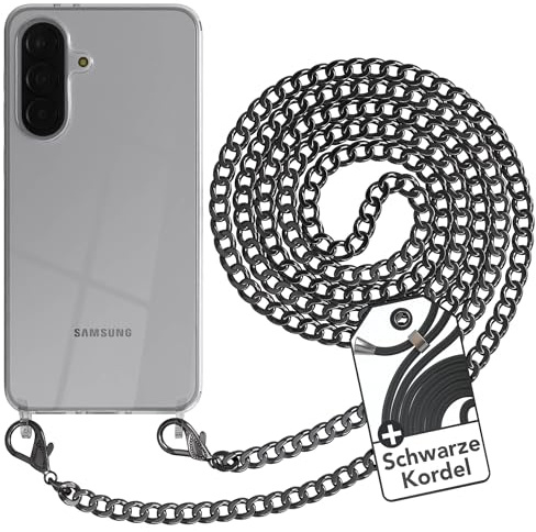 EAZY CASE Handykette kompatibel mit Galaxy A37 Handyhülle mit Metall Umhängeband und Ersatz Kordel schwarz, Handykordel mit Schutzhülle, Stylische Kette, Metall - Anthrazit