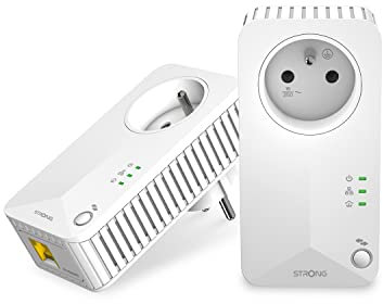STRONG Pack de 2 Prises CPL 500 Mbps, Prise filtrée et Port Ethernet, Compatible boxs Internet, Idéal Multi TV, Streaming HD, Aucune Configuration, Prêt à l'emploi