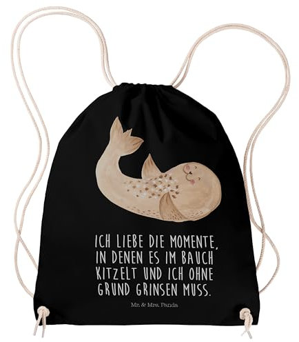 Mr. & Mrs. Panda Sportbeutel Robbe Liegen - Geschenk, Seehund, Lachen, Sportbeutel Kinder, lustige Sprüche, Beutel Rucksack, Tiere, Meerestier,